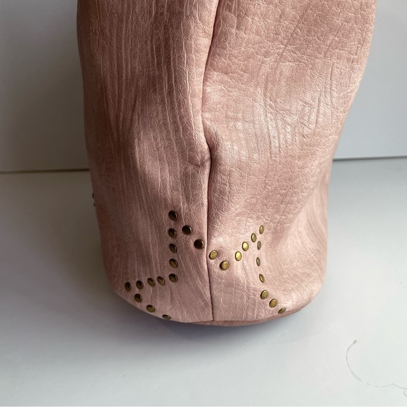 Paula Rossi Faux Leather Tote Large Pink Studded Crossbody Travel Boho Purse - Picture 2 of 11